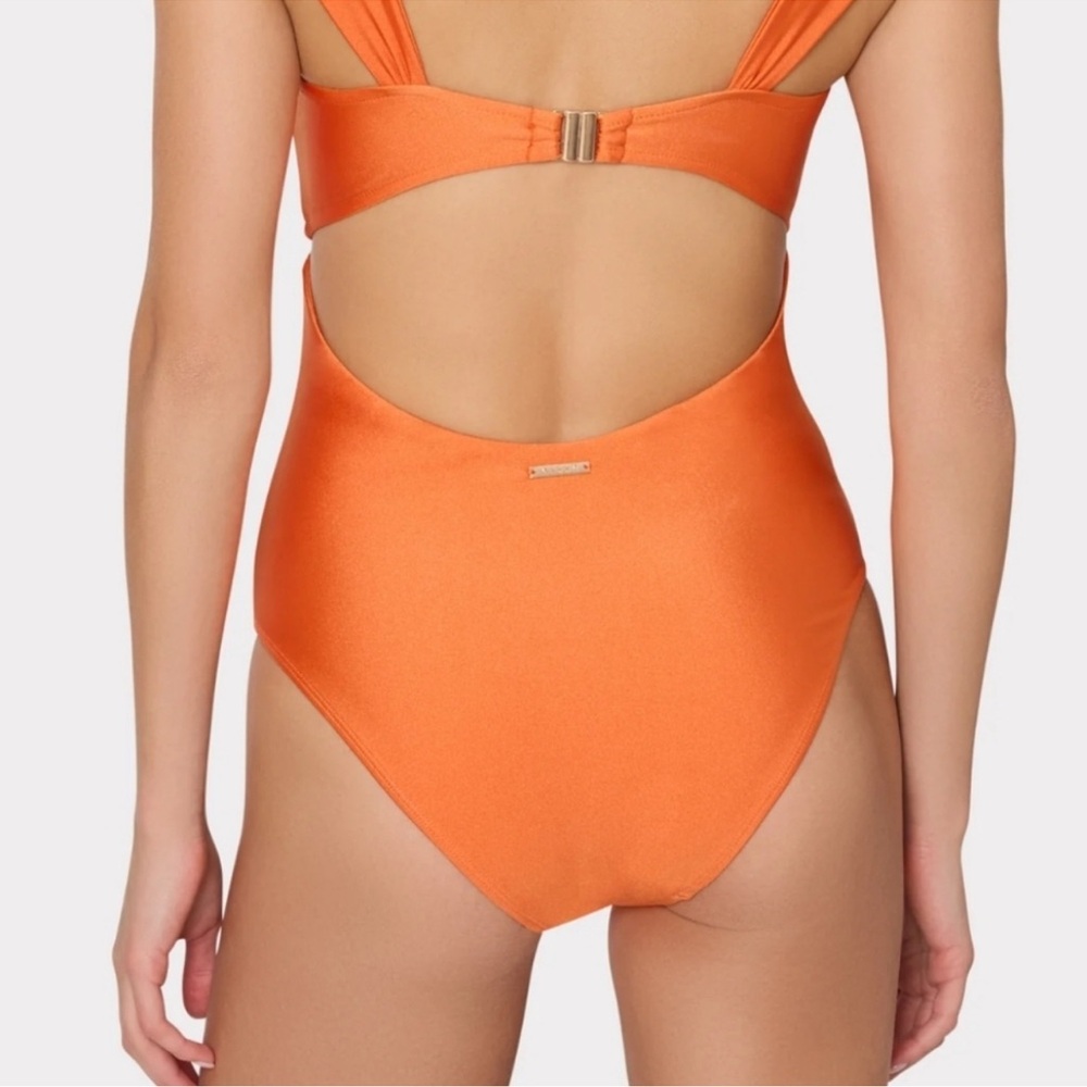 NEW Milly Betsy Gloss Bandeau One-Piece Swimsuit Large Orange Convertible Style - Picture 7 of 13